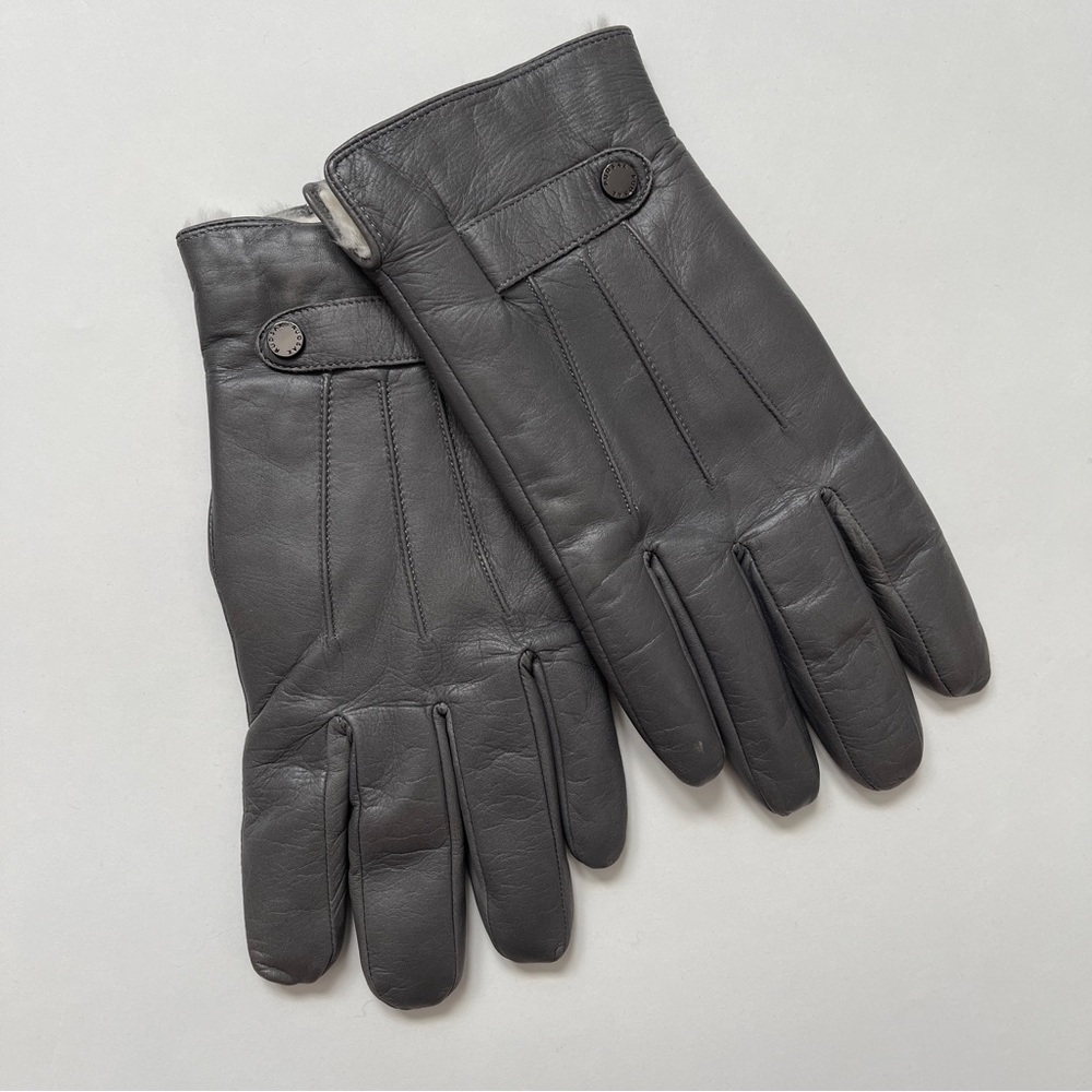 RUDSAK Rabbit Fur-Lined Gray Leather Gloves